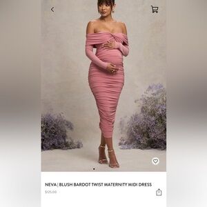 Elegant Blush Off-Shoulder Maternity Maxi Dress